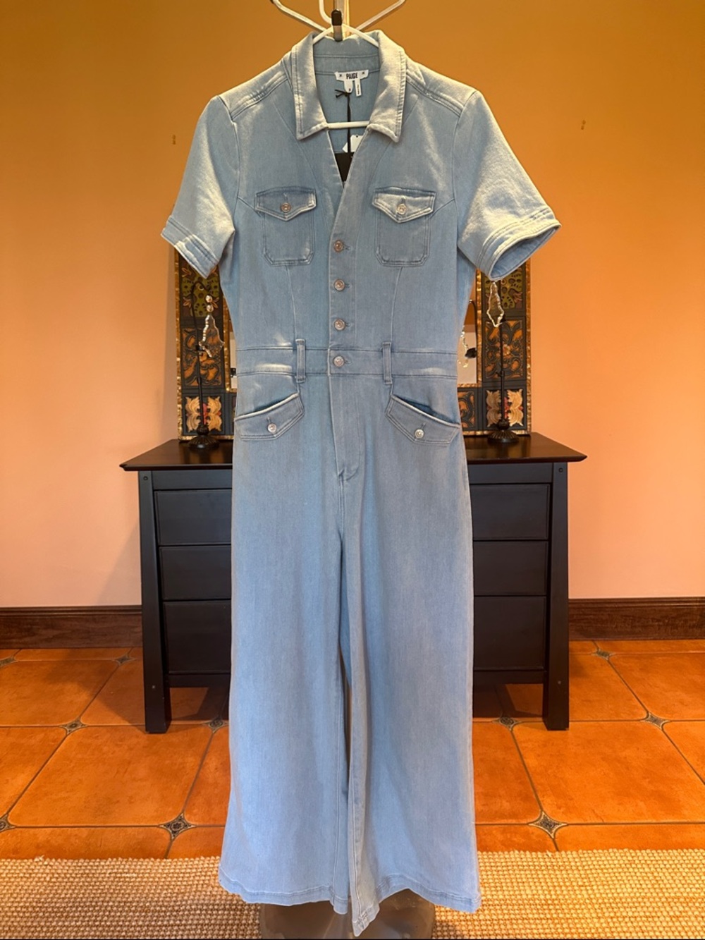PAIGE Light Blue Denim Shirt with Branded Neck Tag